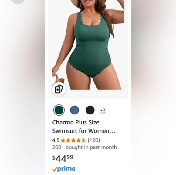 Green Ribbed Scallop Edge One Piece Swimsuit - Picture 4 of 6